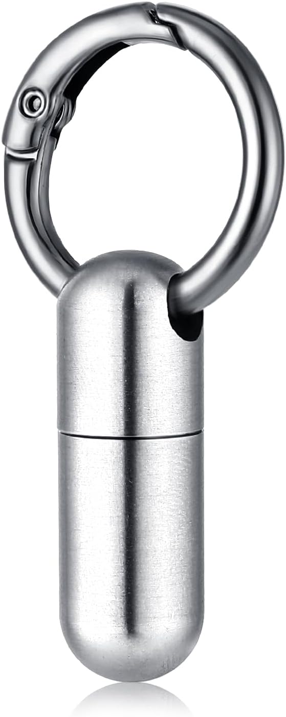 Small Pill Case Keychain Portable Waterproof Titanium Pocket Pill Organizer Tiny Pill Holder Bottle Carabiner Clip Pill Holder Bottle for Outdoor Camping Travel Purse