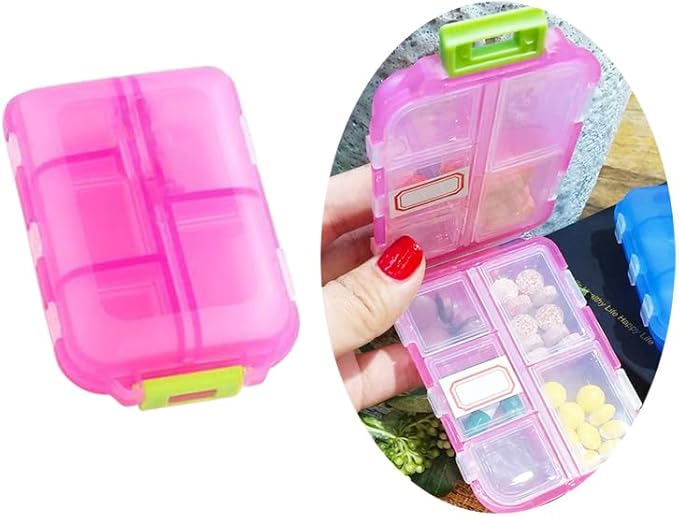 Travel Pill Organizer, Moisture Proof Daily Medicine Dispenser Box, Small Weekly Vitamin Case for Supplement, Fish Oil, Meds, Pocket Pharmacy Cute Capsule Container 10 Compartments, Pink