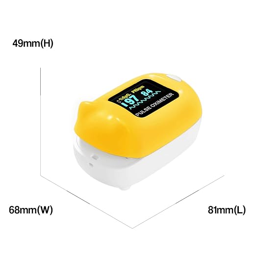 Child Pulse Oximeter Blood Oxygen Saturation Monitor, Neck/wrist Cord, Batteries included, Yellow