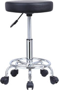 KKTONER PU Leather Round Rolling Stool with Foot Rest Swivel Height Adjustment Spa Drafting Salon Tattoo Work Office Massage Stools Task Chair Cushion 14 inches (Black)