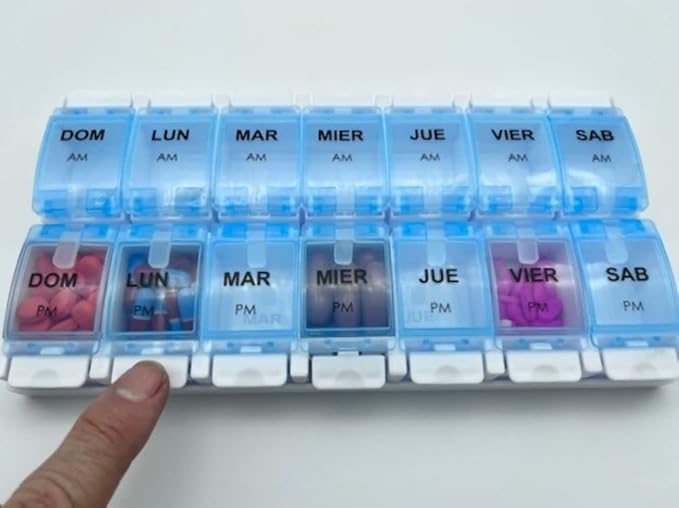 Healthaccessories Spanish pill box 7 day weekly two times per day AM PM (Large) Spanish pill box organizer (Blue)