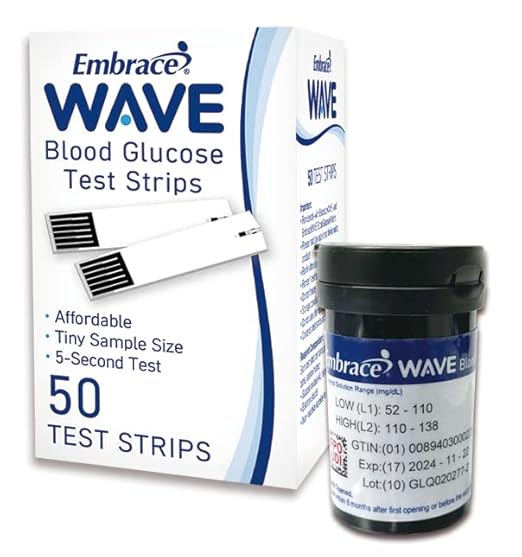 Embrace WAVE+ Bluetooth Diabetes Testing Kit – Embrace WAVE+ Blood Glucose Meter, 50 Blood Test Strips, 1 Lancing Device, 30 Gauge Lancets-50 Count and 1 Carrying Case | Health2Sync App | iOS & Android Compatible