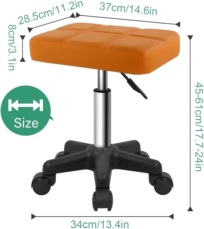 FURWOO Rectangle Rolling Stool with Wheels Height Adjustable Swivel Stool Chair for Spa Salon Massage Pale Brown