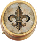 Vintage Fleur De Lis Brass Round Pill Box
