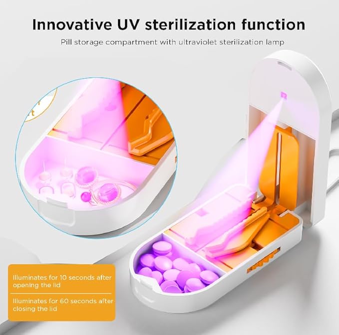 Pro U | V C-Pill Cutter & Organizer - Luminescent LED Status Light | 3-25mm Adjustable Blades | Splinter-Free Cutting | Detachable Washable Compartment (Orange)