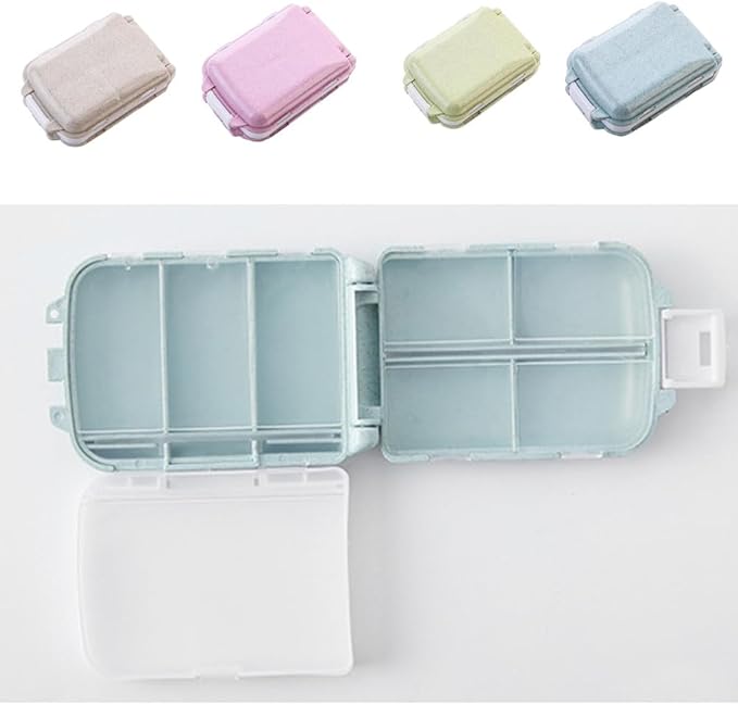 Cabilock Portable Medicine Box 2-Pack Foldable 3-Layer Pill Organizer with 8 Compartments Travel Case for Vitamins Medications Daily Use