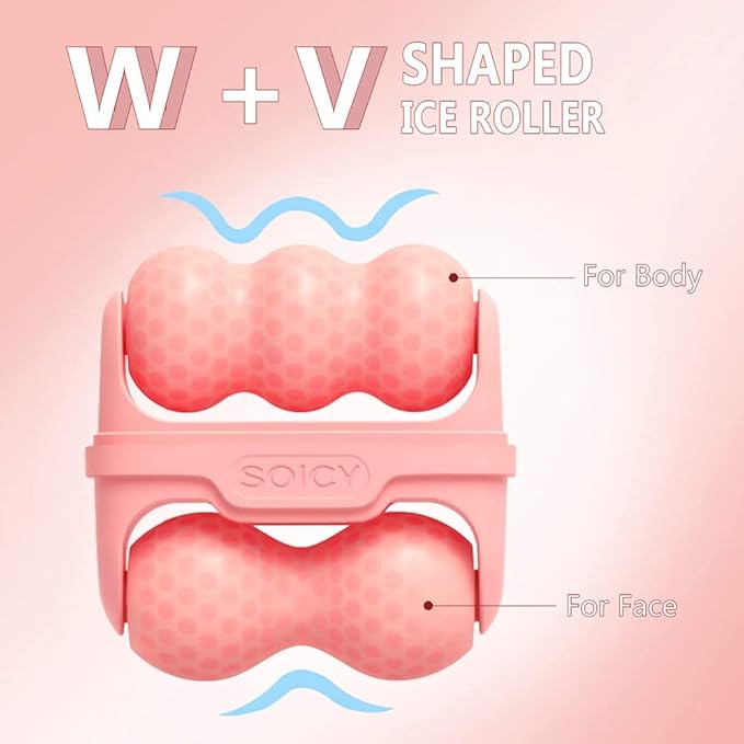 Deashun 2 in 1 Ice Roller for Face Eye, Face Massager Roller for Eye Puffiness, Reduces Wrinkles, Relief Migraine and Minor Injury, Cold Facial Skin Care Tools Ice Roller (Pink)
