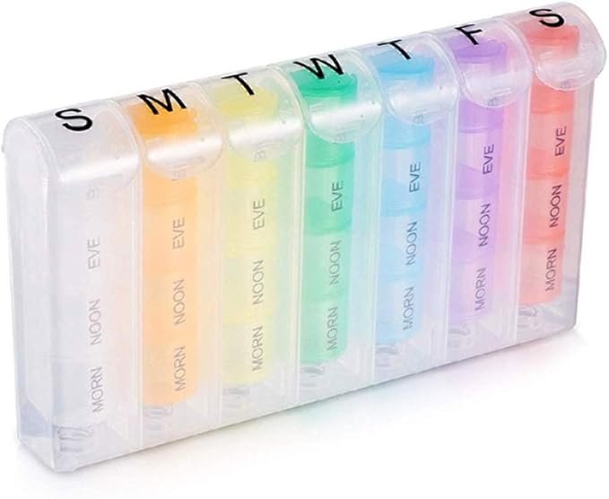 Travel Pill Organizer Weekly Pill Planner for Pill and Vitamin Each Week, 4 Times a Day Medication Reminder, Easy to Read Monday to Sunday, AM PM Small Compartment for Purse