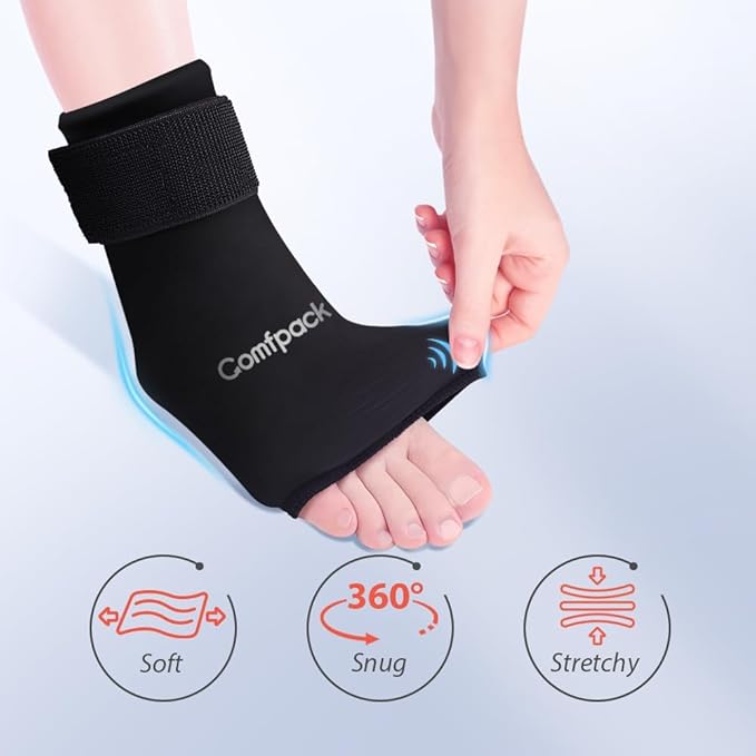 Ankle Ice Pack Wrap for Swelling, 2PCS Gel Ankle Foot Ice Pack Wrap with Hot Cold Compression Pain Relief for Plantar Fasciitis, Sprained, Achilles Tendonitis, Heel Spur