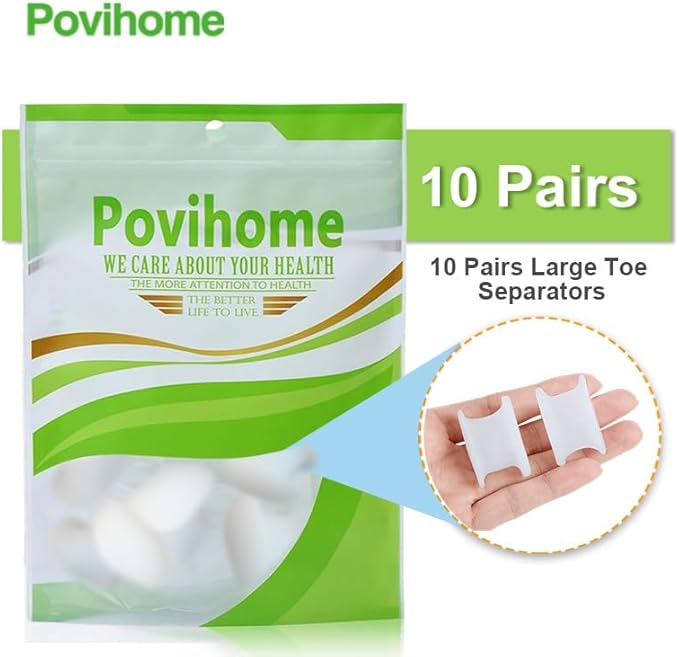 Povihome 16 Pack Toe Spacers Separators, Bunion Corrector Gel Orthotics (1/2'' Thick) for Bunion, Overlapping Toes - L Size