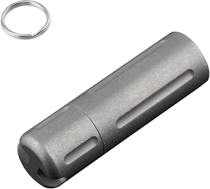 Pill Holder Keychain,Titanium Waterproof Single Pill Box Container,Portable Small Pill Case,Mini Canister Medicine Capsule Bottle Pill Container,for Outdoor Camping Traveling Hiking (Black)
