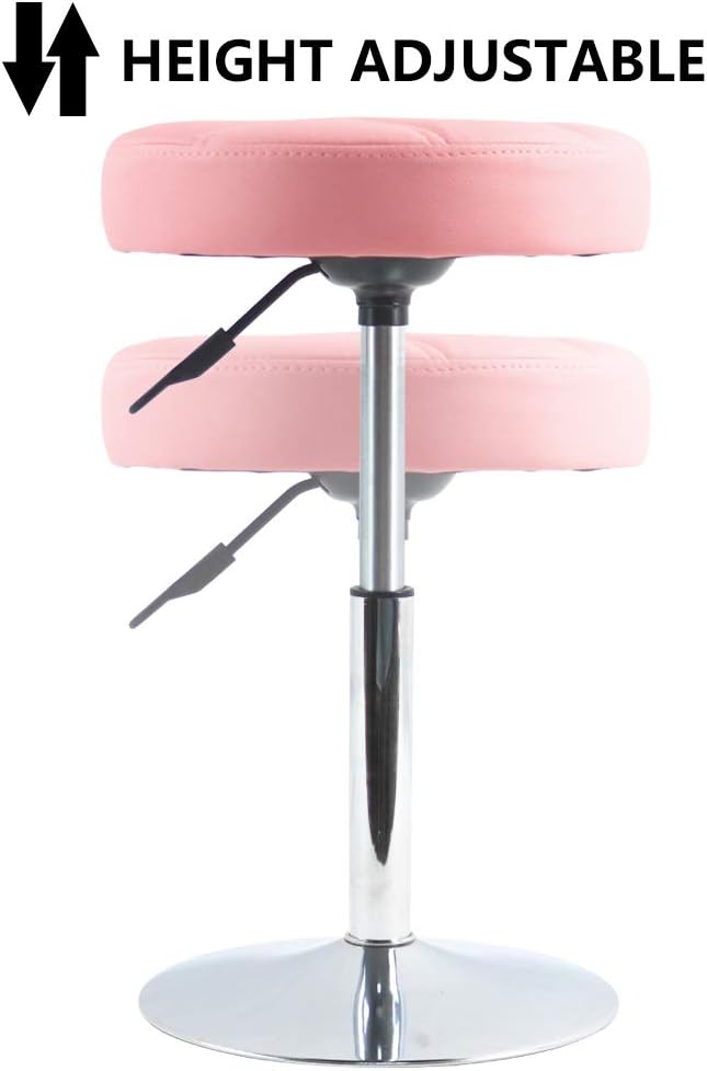 FURWOO Adjustable Pink Short Round Shop Stool, Padded Spa Stool, Ideal for Salon, Manicure, Small