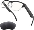 Bluetooth Audio Smart Glasses - Blue Light Glasses for Women and Men, Open Ear Sound with Mic & Speakers, Blue Light Filter & Polarized Sunglasses Lenses，Silver