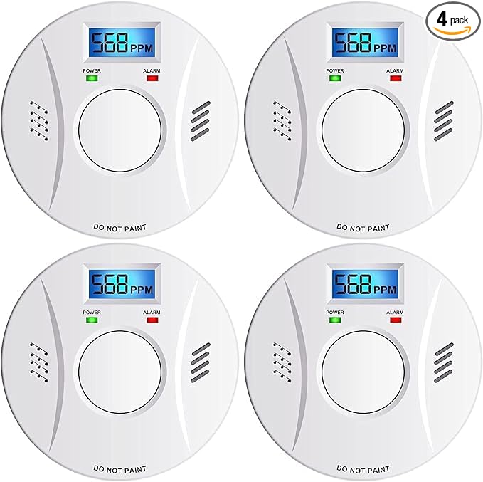 Smoke Detector and Carbon Monoxide Detector Co2 Detector Battery Powered with Test/Reset Button 4 Pack