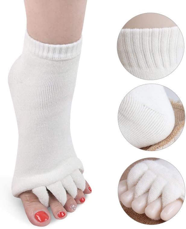 AIBEARTY 3 Pairs Yoga Sport Gym Five Toe Separator Socks Foot Massage Toeless Socks