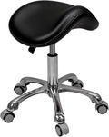 Saddle Stool Rolling Chair for Medical Massage Salon Kitchen Spa Drafting,Adjustable Hydraulic Stool with Wheels (Black, Without Backrest)