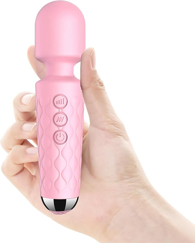 Personal Massage Wand - 20 Modes 8 Speeds Cordless Vibration Massager, Strong Powerful Waterproof Perfect for Travel, Magic Stress Away, Body Back Legs Hand Pains Sports Recovery (Pink)