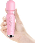 Personal Massage Wand - 20 Modes 8 Speeds Cordless Vibration Massager, Strong Powerful Waterproof Perfect for Travel, Magic Stress Away, Body Back Legs Hand Pains Sports Recovery (Pink)