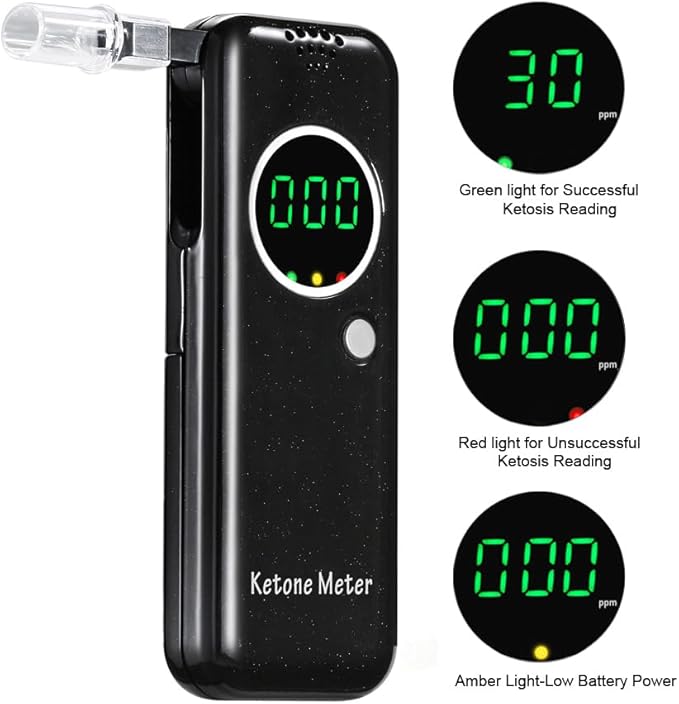 Professional Ketone Monitor Breath Analyzer for Precise Keto Tracking, High-Accuracy Ketosis Breath Tester with 10 Mouthpieces - Portable Ketone Breath Meter