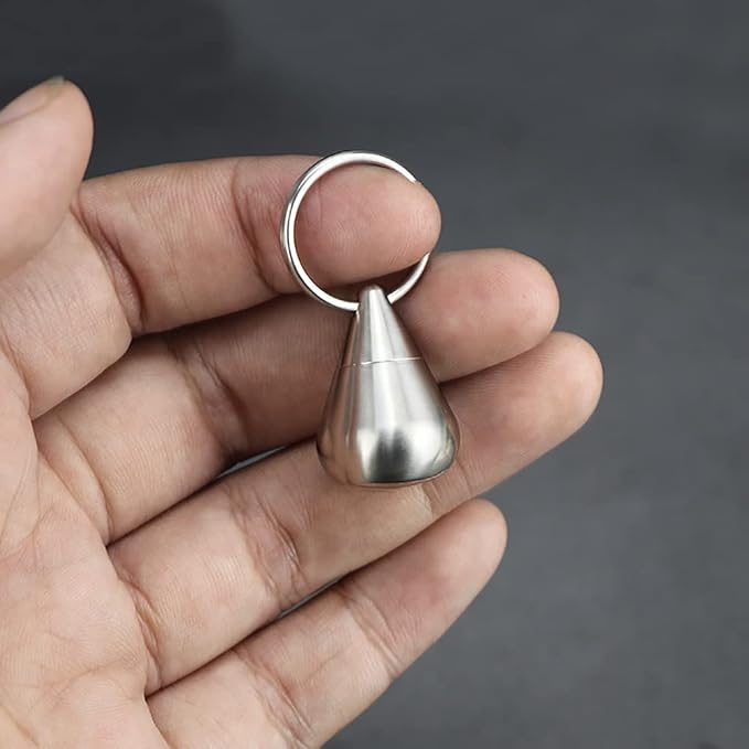 Keychain Pill Holder Titanium Waterproof Pill Case Water Droplet Portable Pocket Pill Box Container EDC Fob Organizer for Travel Daily (Fat)
