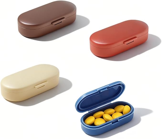 4pc Mini Pill Case for Purse, Tiny Pill Box for Pocket, Very Small Pill Dispenser, Extra Slim Pill Holder, Super Thin Magnetic Pill Pod (1 Compartment)