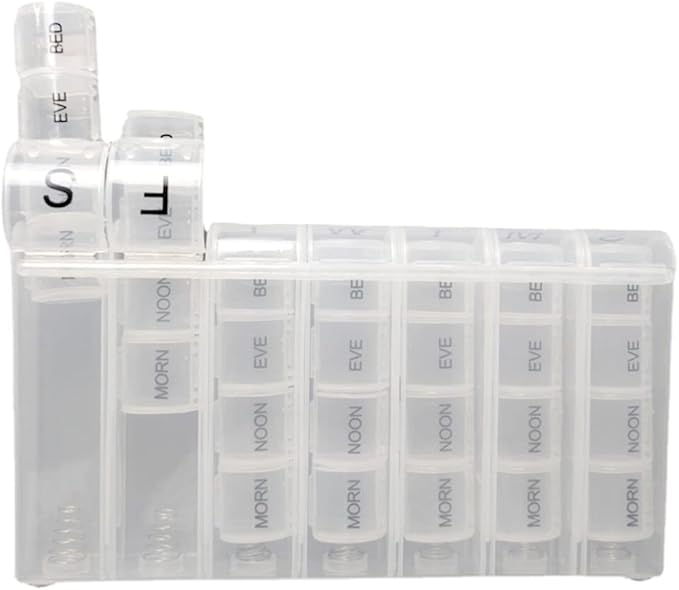 Eforcase Travel Pill Organizer Weekly, Portable Pill Case, 28 Compartments Daily Pill Organizer 4 Times One Day Small Pill Box for Pocket Purse Portable Pill Box Container for Medicine 7 Days