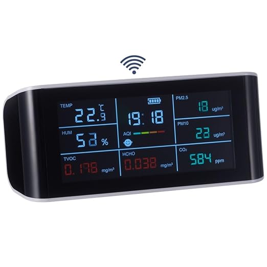 BOSREROY Portable 9-in-1 Air Quality Monitor, Indoor CO2, VOC, and Formaldehyde Detector with AQI, PM2.5 for Home Monitoring, Air Quality Tester with Clear Display
