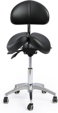 Saddle Stool with Wheels,Rolling Stool with Back Support&Split Seats,Ergonomic Stool Saddle Stool for Hair Stylist for Dentist Salon Tattoo(Black with Split Seats)