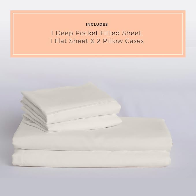 PeachSkinSheets Cooling Bed Sheets for Hot Sleepers - Ultra-Soft Breathable Luxury Microfiber Sheet Set, Moisture-Wicking, Deep Pocket, Oeko-TEX® (Full Size, Vanilla Bean)