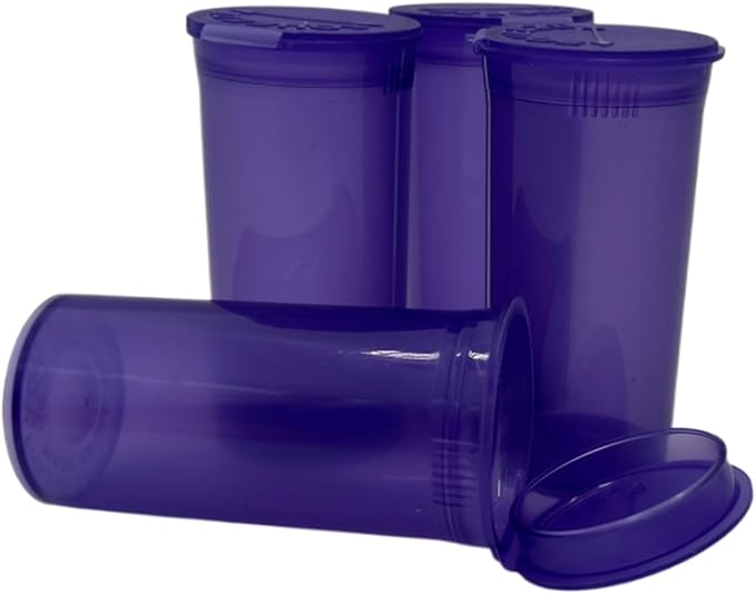 Multi-Use Airtight Empty Pill Bottles with Hinged Lids, 13 Dram Plastic Bottle Organizer for Supplements, Vitamins & Medicines, 12 Pack (Violet Transparent)