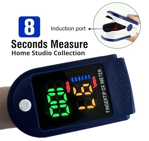 Finger Pulse Oximeter Larger Display Blood Oxygen Monitor with Batteries and Lanyard Included Fingertip Pulse Oximeter Color: Navy Blue