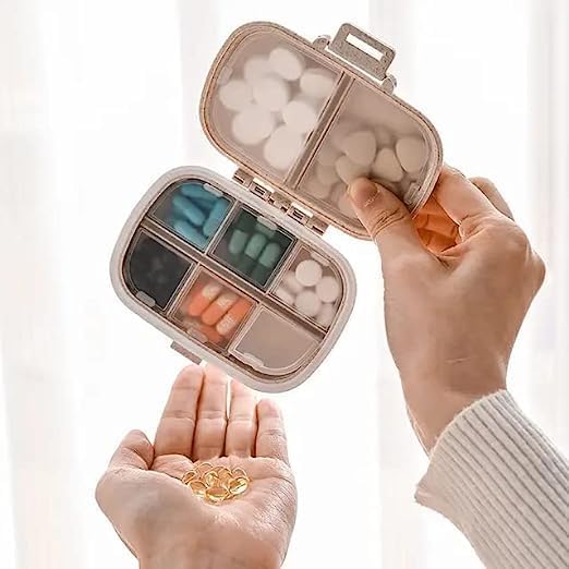 > Daily Pill Organizer, 8 Compartments Portable Pill Case,Travel Pill Box to Hold Medicines & Vitamins