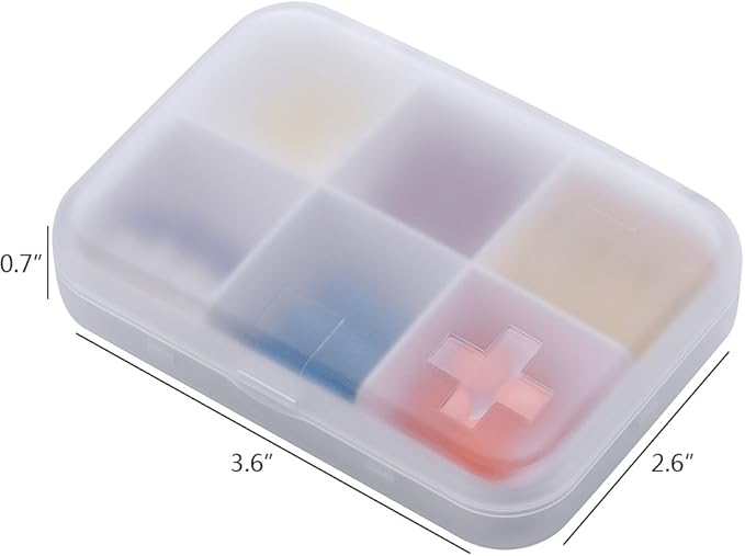 Portable Pill Organizer - Slim Pill Box for Purse or Travel, Compact Pill Case(6 Compartment,White)