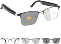 Smart Glasses for Men and Women, Open-Ear Audio Bluetooth Glasses with Photochromic Lenses, Built-in Mic and Speakers for Music and Calls, Compatible with iOS and Android – Silver