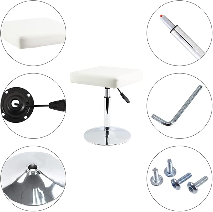 FURWOO White Square Salon Stool - Height Adjustable Step Stool for Vanity,Manicure,Shop,Barber Home Office,Small