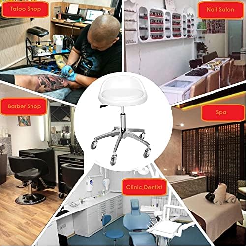 Rolling Salon Stool Chair with Back Support - Height Adjustable Hydraulic Stool with Wheels - Heavy Duty Swivel Stools 400lb Capacity for Home Salon Facial Spa Massage Clinic and Work Bench (White)
