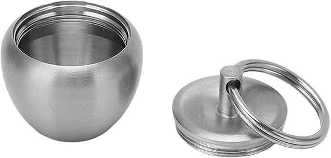 Small Pill Box, Stainless Steel Shape Mini Portable Organizer Case Metal Container Medicine Bottle Ring Holder Keychain Sealed Jar Pendant for Purse Outdoor Camping Travel