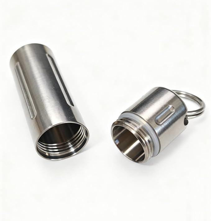 Titanium Large Size Keychain Pill Holder Pill Container with Carabiner Pill Case, Portable Pill Case for Purse, Backpack, Keyring Watertight Travel Pill Container for Medicine