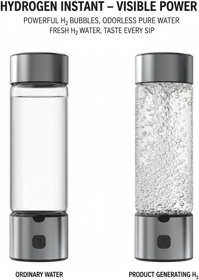 Portable Hydrogen Water Bottle, Hydrogen-Rich Water Generator, 3-Min 1700ppb, Dual Modes (Hydrogen & Cleaning), Food-Grade Glass, Rechargeable Hydrogen Water Maker for Daily Healthy Hydration
