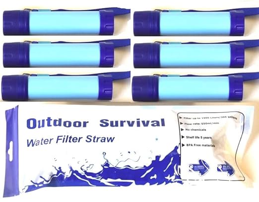 Galaxy Personal Portable Water Filter Straw Filtration Purifier for Hiking, Camping, Hunting, Travel, Outdoor Emergency Survival Detachable. (6 Packs)