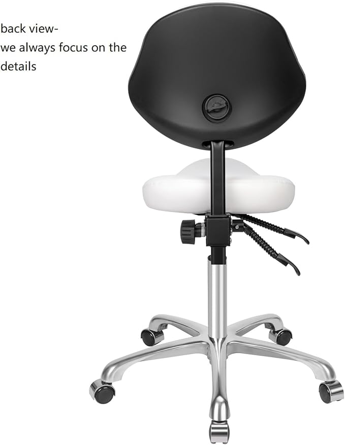 Kaleurrier Ergonomic Rolling Swivel Saddle Stool with Wheels - Hydraulic Lifting Height Adjustable Saddle Chair for Clinic Hair Salon Lab Kitchen Office Drafting Chairs (White, with Back)