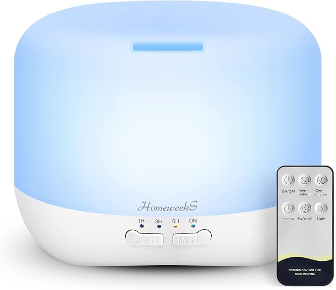 Aromatherapy Essential Oil Diffuser for Room: 500ml Colorful Aroma Air Humidifier with Adjustable Cool Mist Mode, Waterless Auto Off Ultrasonic Diffusers for Large Room Home Office(White)