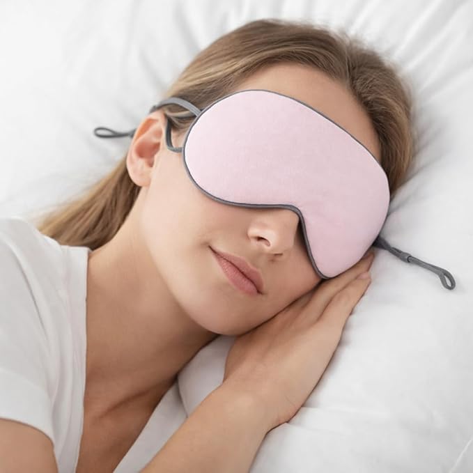 Sleep Eye Mask with Hot and Cold Therapy, Navy Blue and Light Pink, Breathable Polyester, Light Blocking for Eye Fatigue Relief, 9.8x5.1x0.4 Inches