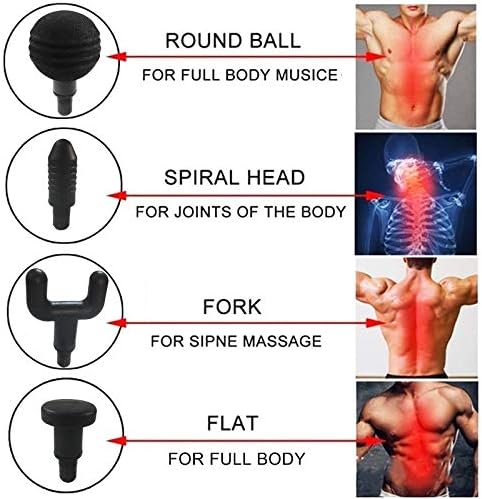 Hand held Electric Quiet Muscle Massage Gun deep Relaxation Massage Body Four Kinds of Massage Head Cordless Percussion Massager Relieve Muscle Pain and Tension (Blue)