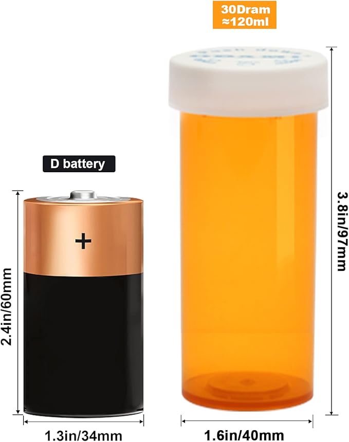 Plastic Medicine Pill Bottles with Child Resistant Caps - Push Down and Turn - Prescription Vial, Medicine Container, Pill Cases Dispenser Organizers (12pcs, 30 Dram)