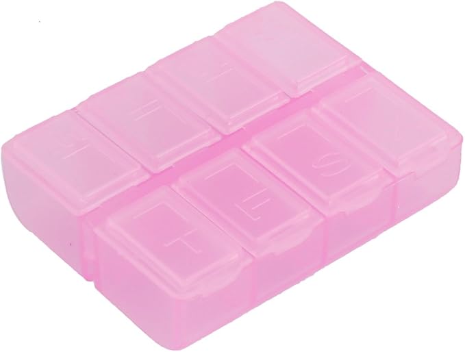 uxcell Pill Tablet 8 Slots Dispenser Organizer Storage Case Box Clear Pink