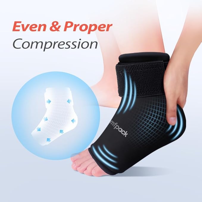 Ankle Ice Pack Wrap for Swelling, 2PCS Gel Ankle Foot Ice Pack Wrap with Hot Cold Compression Pain Relief for Plantar Fasciitis, Sprained, Achilles Tendonitis, Heel Spur