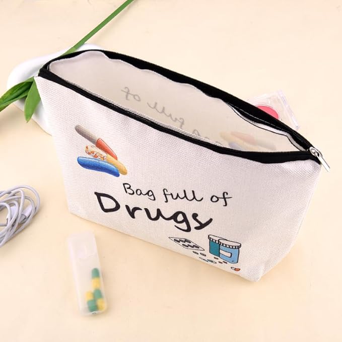 Patient Medication Organizer Pouch Bag Canvas Drug Cosmetic Pouch Birthday Christmas Gifts for Nurse Practitioner Medical Doctor Therapist Travel Medicine Bag Accessories Female Pharmacy Pills Pouches