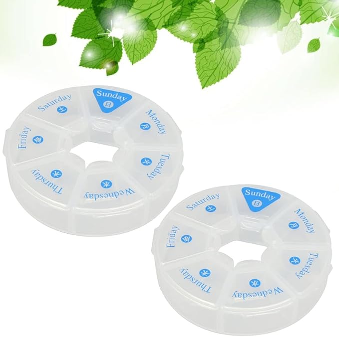 Healifty Medicine Organizer 2pcs Days Capsules Organizer Home Oils Cases Storage Round Use Medication Case Fish Daily for Containers Planner Medicine Portable Travel Box