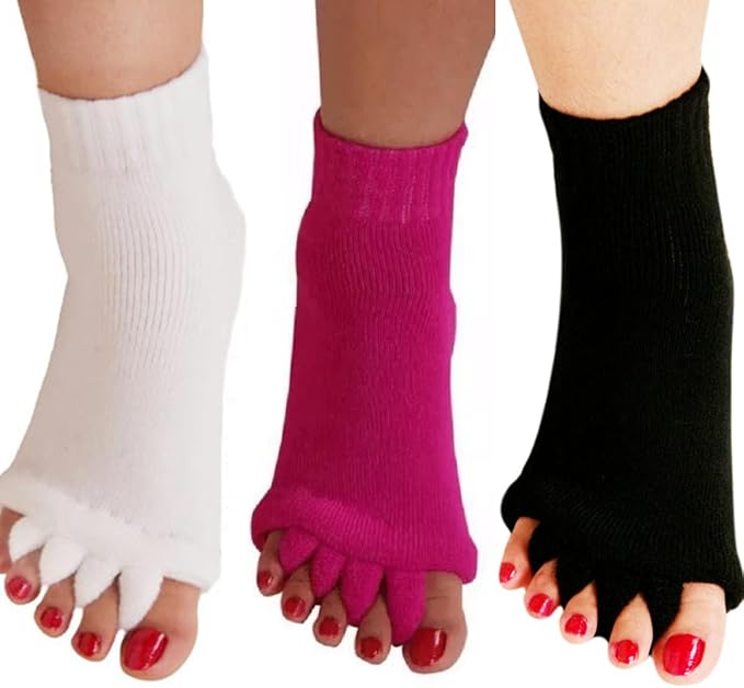 AIBEARTY 3 Pairs Yoga Sport Gym Five Toe Separator Socks Foot Massage Toeless Socks